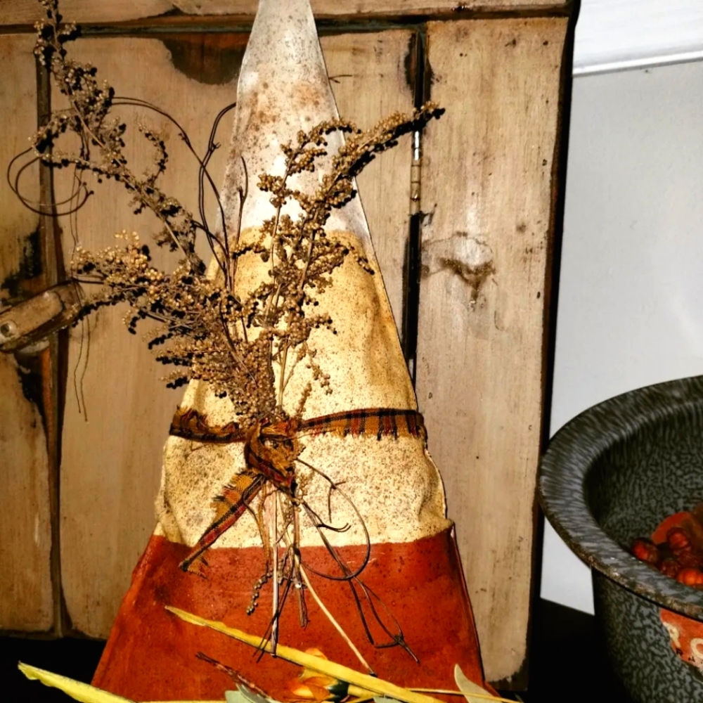 Primitive handmade candy corn  14" tall by 8" at base new